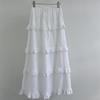 Spring 2026 Korean Style White Layered Embroidered Skirt for Women
