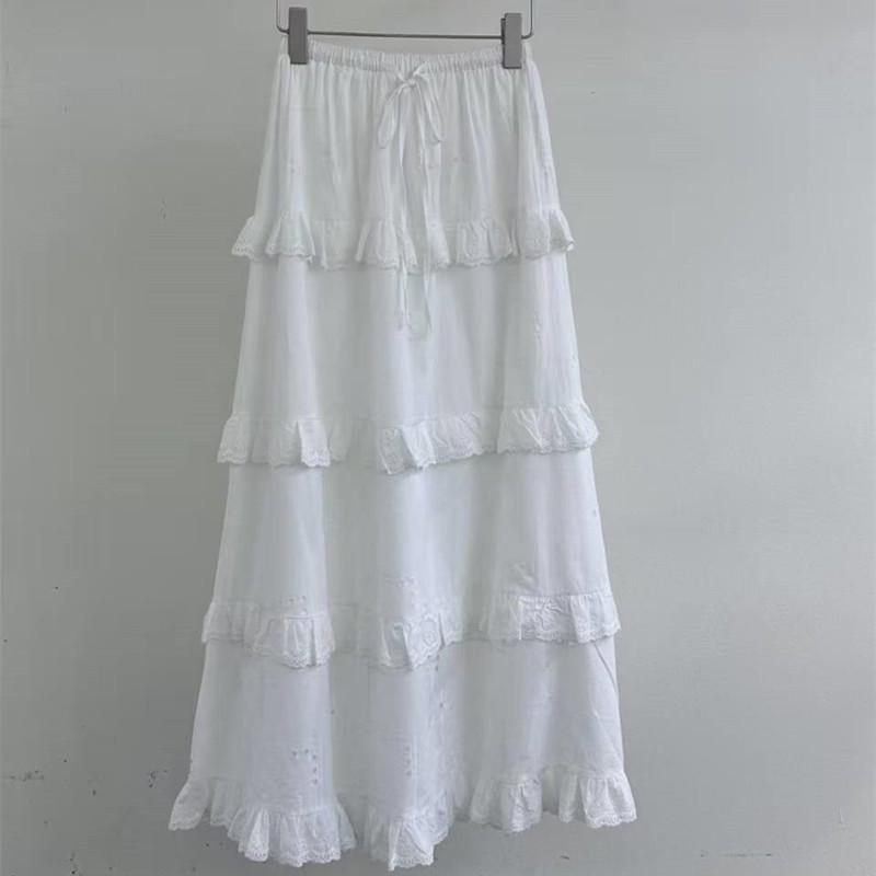Spring 2026 Korean Style White Layered Embroidered Skirt for Women