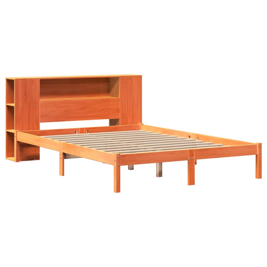 Solid Wood Bed with Shelf Without Mattress Wax Brown 150 x 200 cm
