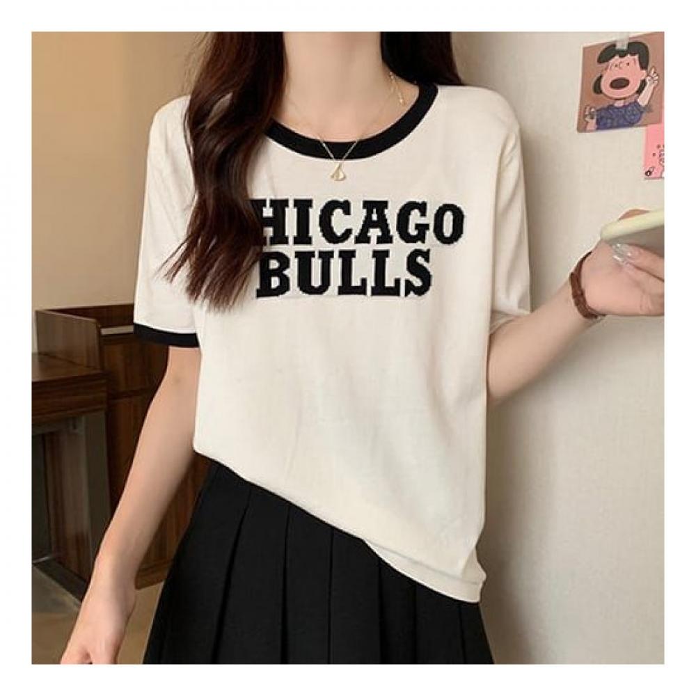 Navava Casual Lettering Thin Short Sleeve Knit Nk2106