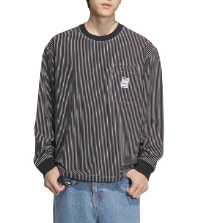 adidas Originals SS25 Girocollo Comoda Casual A Righe Manica Lunga Felpa Uomo Felpa Nera JX2621