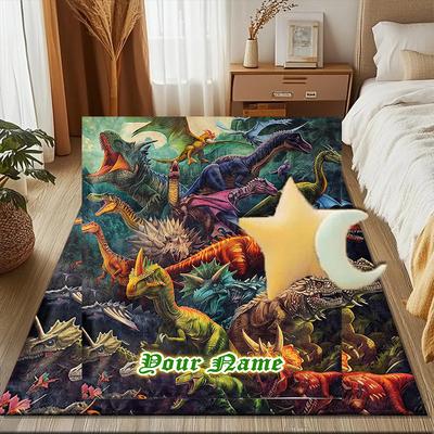 1PC Custom Name Dinosaur Kingdom Adventure Theme Floor Mat Ideal for Living Room, Game Rooms, Office, Bedroom Floor Mat Playful Design