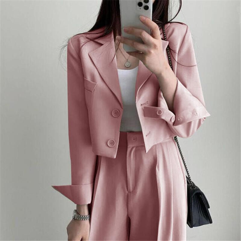 Set Blazer da Lavoro da Donna, Maniche Lunghe, Blazer Corti, Pantaloni a Sigaretta, Completo, Signora d'Ufficio, Set Due Pezzi, Tute da Ginnastica, Outfit Casual