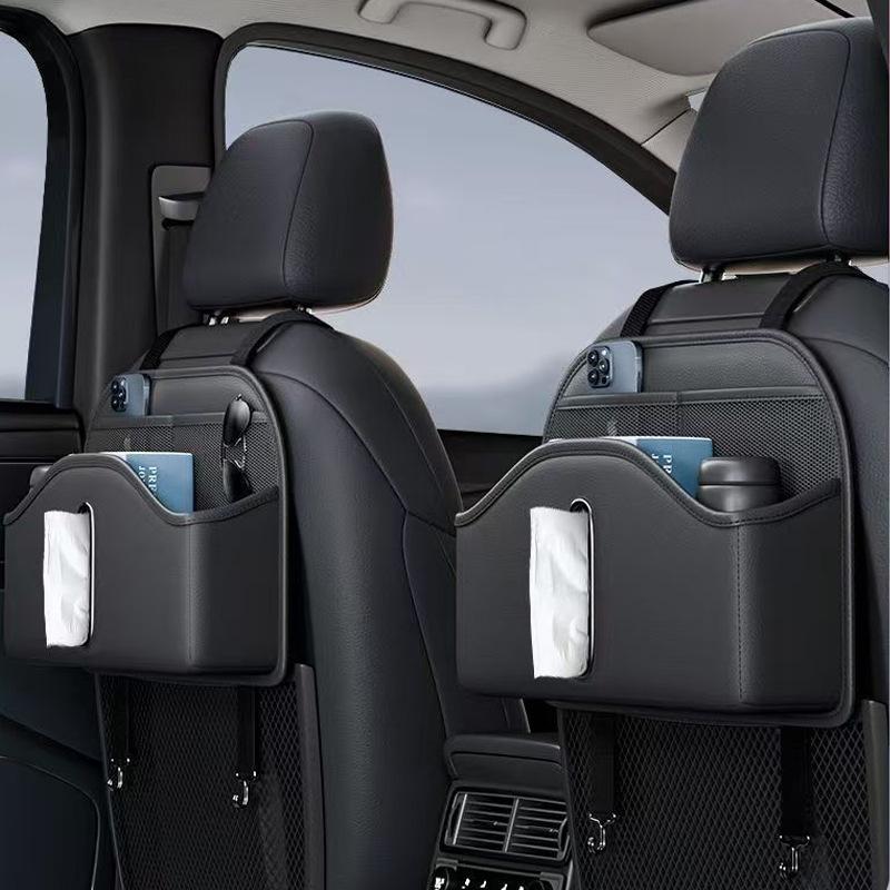 Car Seat Back Tissue Storage Bag Leather Multi-function Auto Backseat Organizer Hanging Cup Holder Umbrella Phone Pockets