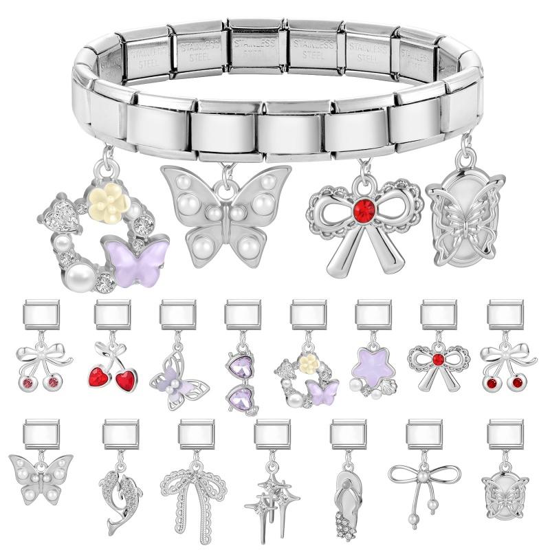 2026 New Creative DIY Dreamy Shiny Sunflower Cat Heart Bow Star Cherry Moon Pendent Charm Fit 9MM Stainless Steel Bracelet Gift