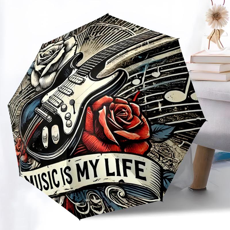1pc Music Theme pattern Umbrella Portable Folding Umbrella Iron Frame Hole Bone Structure Outdoor Home Umbrella