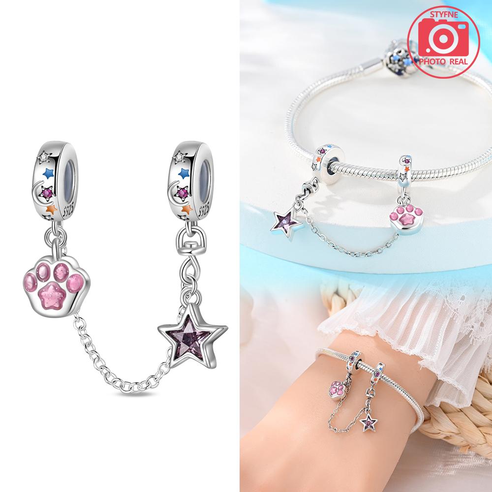 Charm Bead Charms Plata Fantasy Cats Paw Cute Safety Chain Copper Colors Ideal For Charm Bead Charms Copper Colors Authentic Bracelets for Jewellery