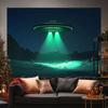 Boutique Zimmer Fahnen Alien UFO Raumschiff Wandteppich Grüner Lichtstrahl Nachtwüste Sternenhimmel Wandbehang Dekor Ästhetischer Hintergrund