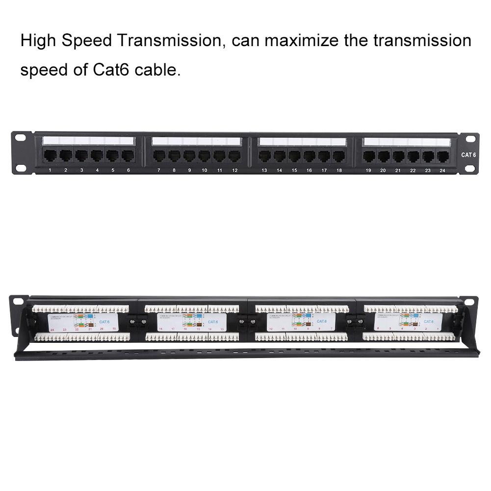 24 Port Mountable Data Patch Panel High Speed CAT6 CAT 6 Network Cable Rack