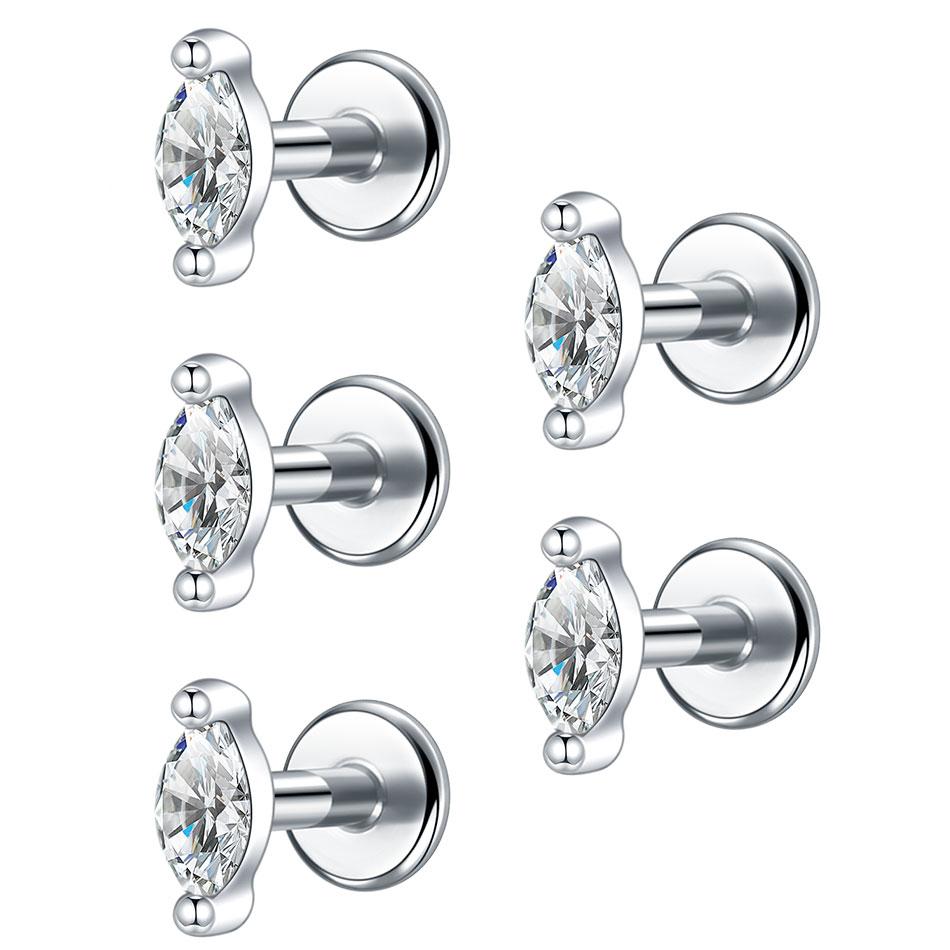 1/5PCS Steel 16G Cluster Marquise CZ Tragus Helix Stud Conch Lobe Rook Cartilage Leaf Flat Back Labret Stud Earrings Jewelry