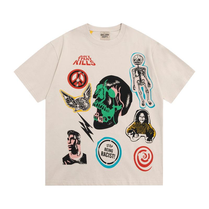Wholesale GALLERY DEPT washed old short-sleeved beauty tide retro skull print couple loose T-shirt summer