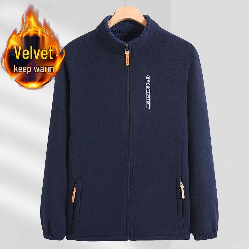 Men's Autumn/Winter Polar Fleece Hoodie, Plus Velvet, Loose Fit, Stand Collar, Middle-aged & Elderly Dad Wear.