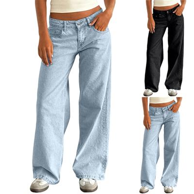 Damen einfarbige Jeans locker lässig gerades Bein weites Bein Hose