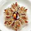 Multicolor Rhinestone Flower Brooch Shiny Crystals Gold Plated Frame For Wedding Party Formal Outfit Accessories