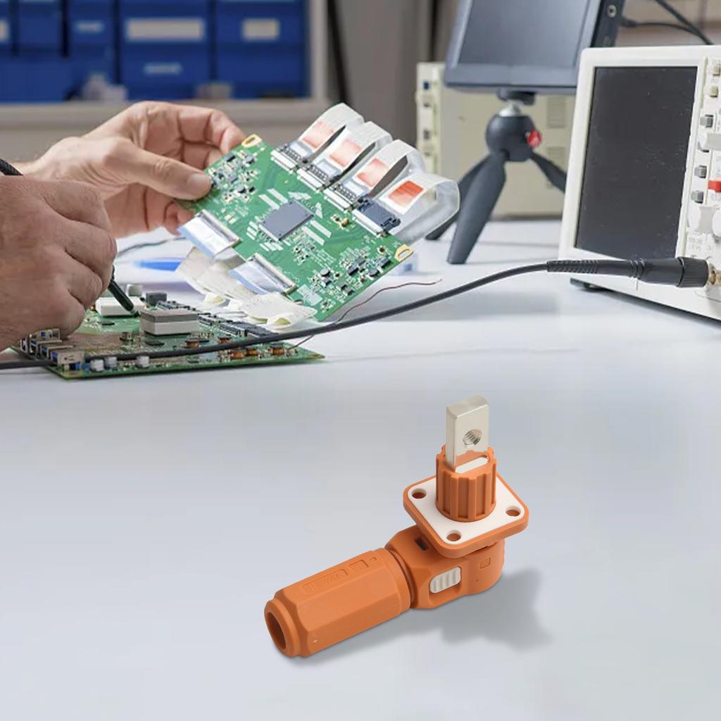 Energy Storage Power Connector 120A Quick Terminal Elbow Type with Silver Plated Copper Metal Parts and IP67 Waterproof Rating