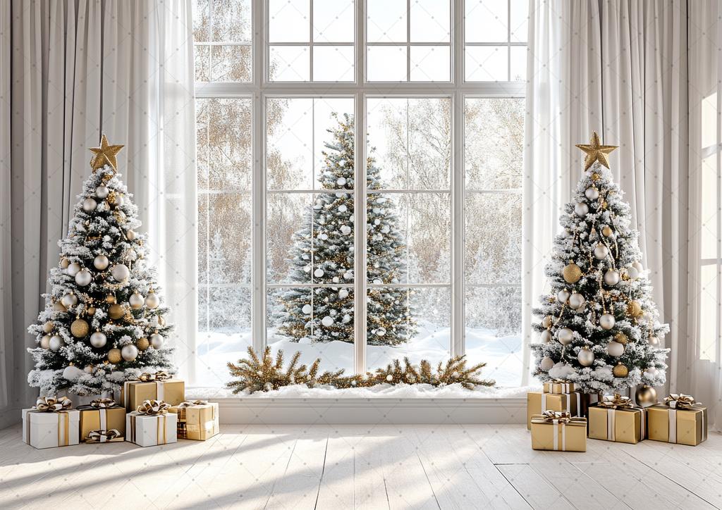 Christmas Home Decoration Background Xmas Tree Toy Gift Winter Window Family Kids Party Christmas Photography Backdrop
