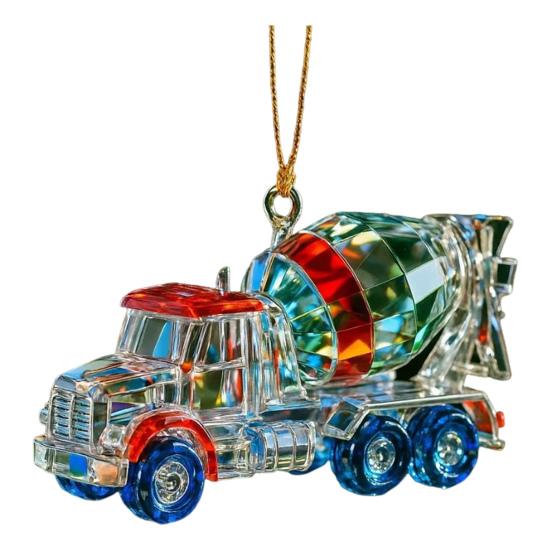 Faux Crystal Construction Truck Ornament Christmas Tree Colorful 2D Flat Acrylic Construction Vehicle Hanging Decoration Pendant