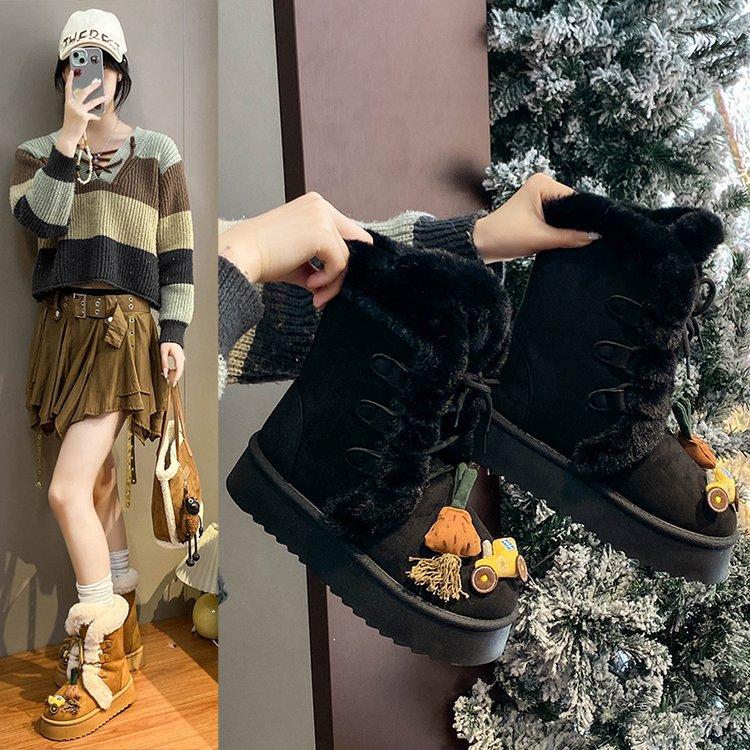 Snow boots women's 2025 autumn and winter new versatile thick-soled fluffy shoes with integrated fur and piled thickened Northeast cotton shoes