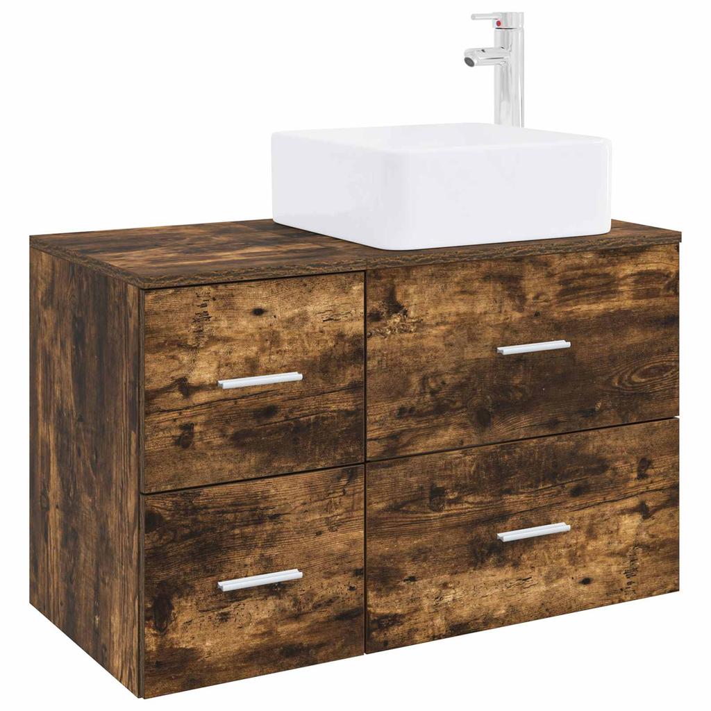 Bathroom Furniture Set 2 pcs Smoked Oak Wood Based Material
