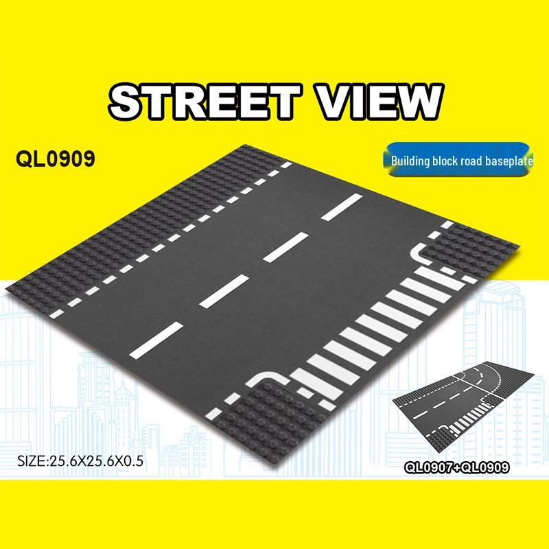 Street Scene 25x25CM Road Baseplate with Small Pegs - Single-Sided Race Track, Straight & Curved