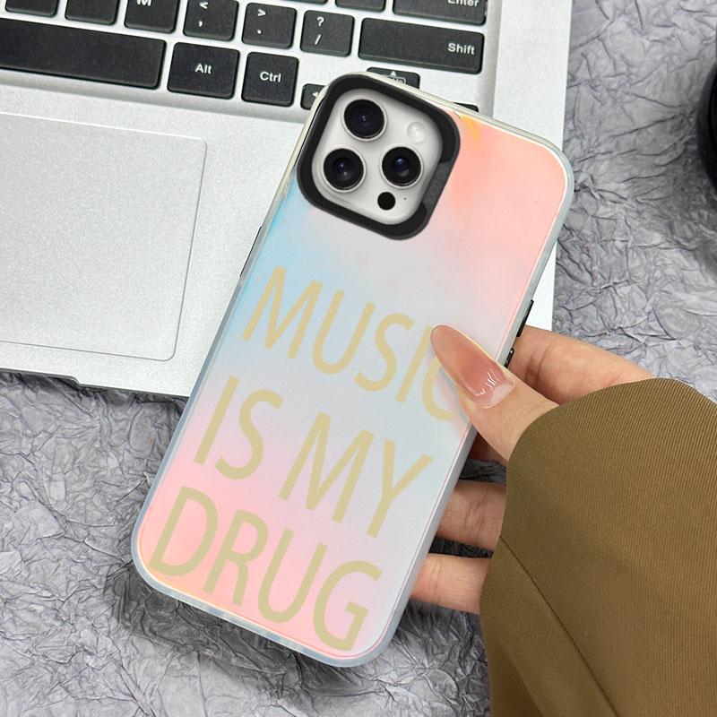 Black MUSIC IS MY DRUG Luck Print Phone Case For iPhone 16 Pro Max 15 14 13 12 11 XS 8 7 Plus SE 2022 Shockproof Back TPU Cover