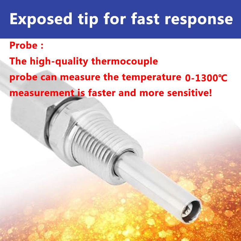 

1300°C K type EGT Motor Exhaust Gas Temperature Sensor Stainless Steel Probe Thermocouple Tube Thread 1/8’ NPT Elbow Male Plugs Cable length 0.5m