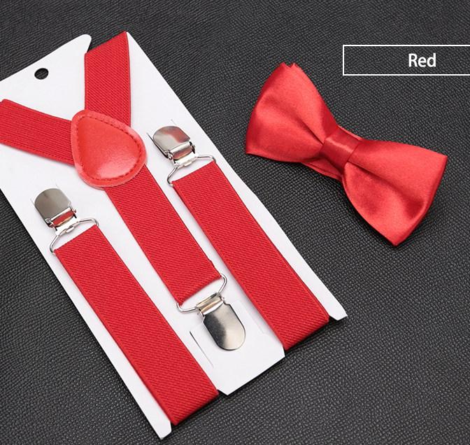 Kids Suspenders Bow Tie Set Boy Girl Retro Adjustable Suspenders Children Baby Braces Clip-on Trousers Wedding Ties Accessories