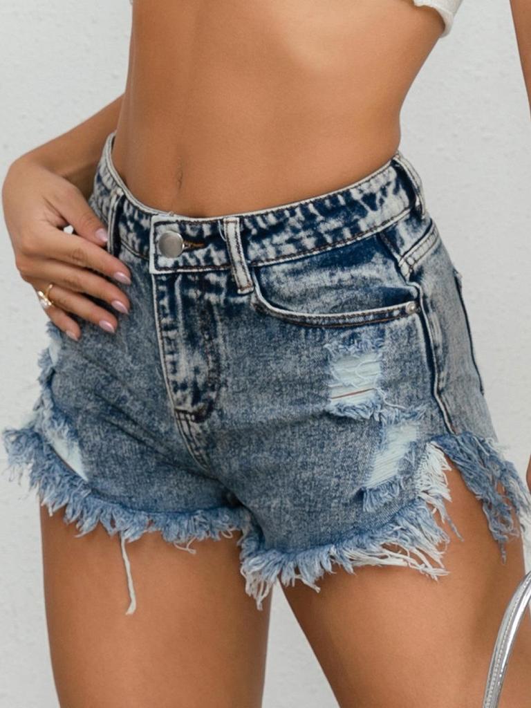 Women's Plus Size High-Waisted Ripped Denim Shorts - Sexy Casual Summer Style
