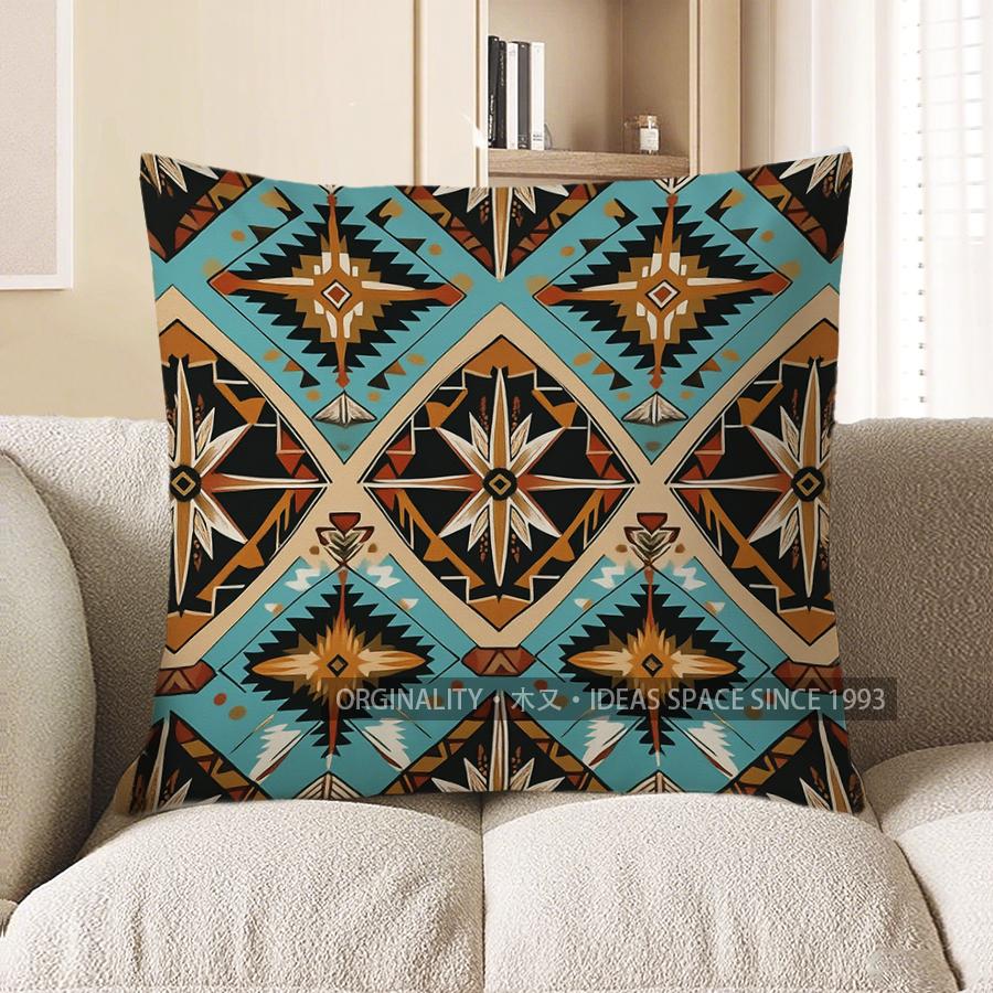 Home Decor Bohemian Aztec Pattern Square Pillow Cover Pattern Cushion Cover Suitable for Sofa Bedroom Car Pillow Cover