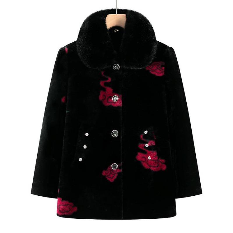 Grandma Winter Coat Women Middle-aged and Elderly Mink Fleece Fur Collar Coat Mother Fleece Thickened Elderly Warm In Winter