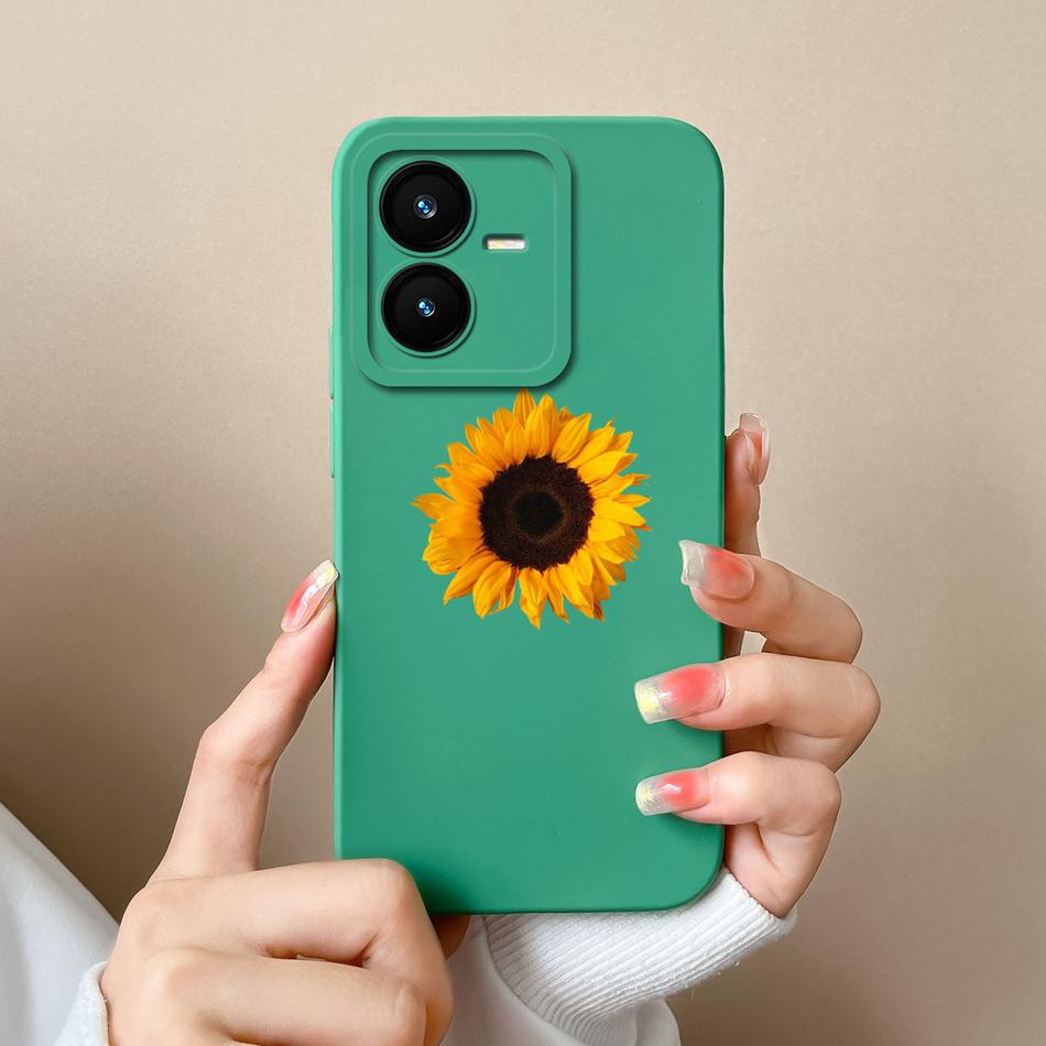 Cases For Vivo Y22 Y22S Flower Liquid Silicone Camera Lens Protection Phone Back Cover For VivoY22 Vivo Y 22 Y22 S Coque Bumper