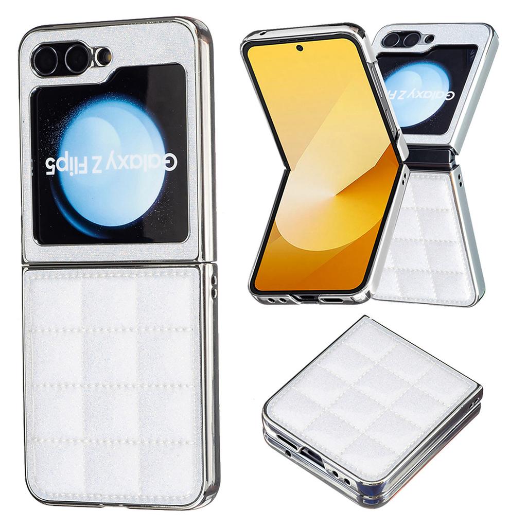Suitable for Samsung Z Flip6 Fashion Phone Case Z Flip5 Electroplated Glitter Small Fragrant Style Rhombus Leather Case 4th Generation