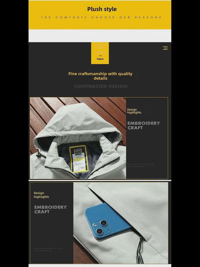 Men's 2023 Windproof & Waterproof Cotton-Padded Jacket with Detachable Hood.