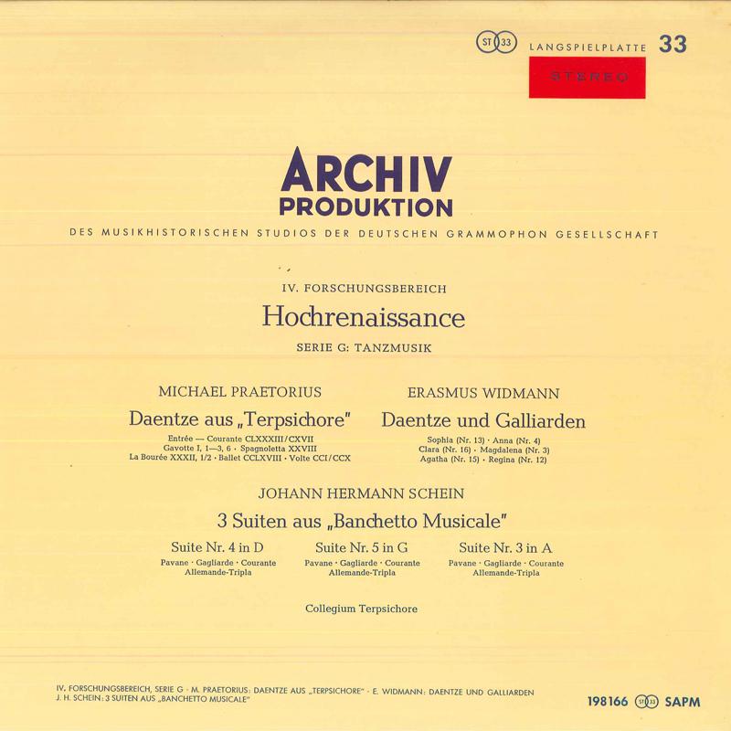 

Виниловая пластинка MICHAEL PRAETORIUSERASMUS WIDMANN Collegium Terpsichore Dantze Aus t 198166 ARCHIV Германия Классическая Б/у
