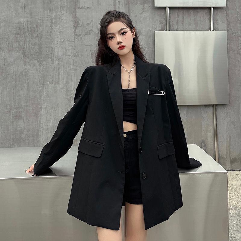 Cappotto Premium Nero Oversize dal Design Unico per Donna, Blazer Top Chic Street Fashion Taglia Piccola con Sensazione di Alta Gamma