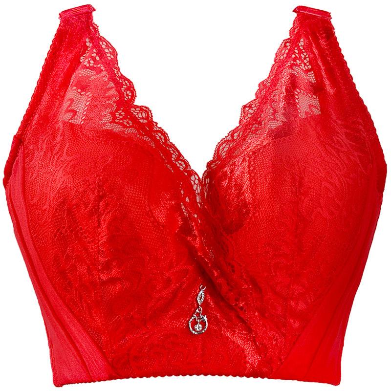 Women's Plus Size Elegant Lace Bra, Wireless Full-Coverage Bra, Large Bust Minimizer, Side Spill Prevention, Anti-Sagging Adjustable Lingerie