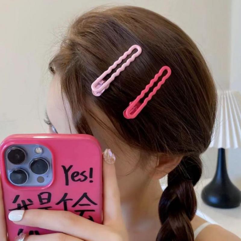Women's Wave Hair Clips Candy Color Minimalist Metal Barrettes Enamel Coated Duckbill Clasp Non Slip Hairpins for Teens Hair Accessories
