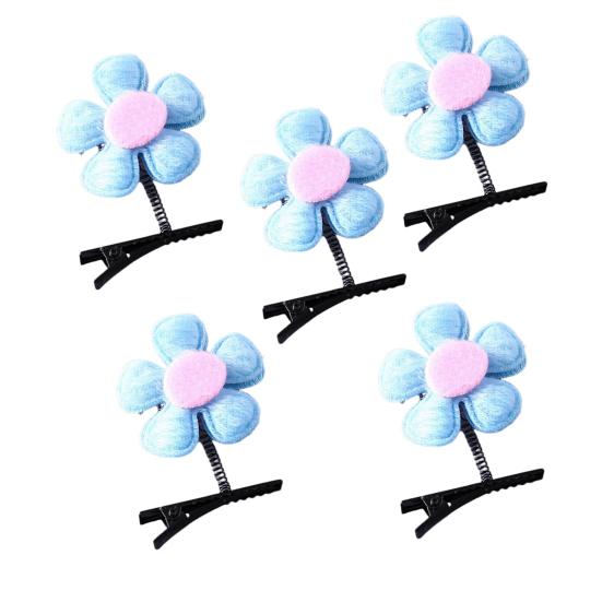 

5 шт., детская забавная весенняя заколка для волос, двухсторонняя заколка для волос с цветочным декором, противоскользящая нержавеющая шпилька, аксессуар для волос 5pcs синий