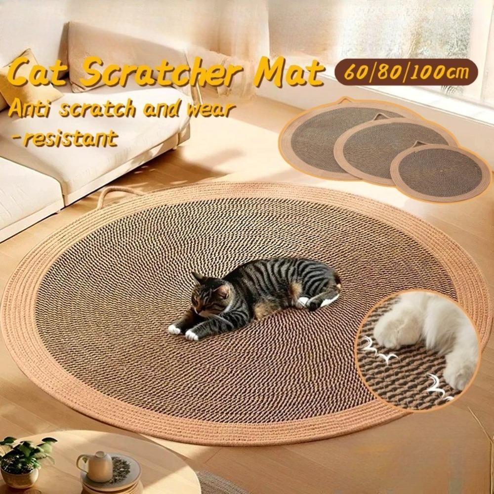 60CM/80CM/100CM Cat Scratcher Mat Natural Jute Scratching Pad, Reversible Cooling Sleeping Mat, For Indoor Cats Resting