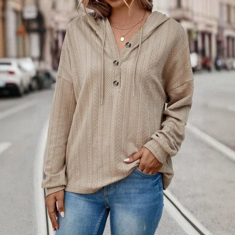 2025 Autumn and Winter TEMU European and American Foreign Trade Women's Clothing Loose Casual Solid Color Hooded Long-sleeved Sweater Women