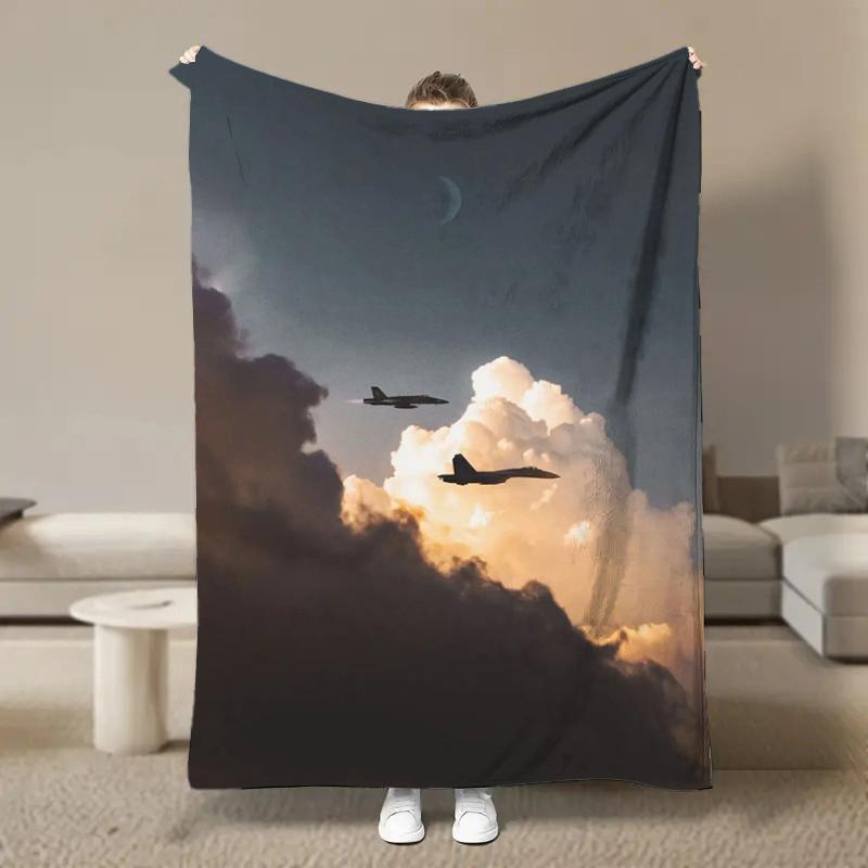 Warm Soft Vintage Planes Print Blanket Fluffy Children and Adults Sofa Plush Bedspread Picnic Throw Blanket for Sofa Bed Gifts