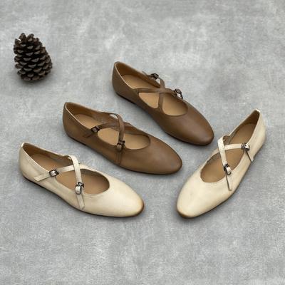Scarpe da donna in vera pelle fatte a mano Versatili con fibbia a cinturino incrociato Morbide scarpe basse in pelle di mucca