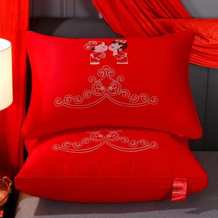 High-end Pillow Core 100% Cotton Big Red Wedding Celebration Newlywed Household Pair of Pure Cotton Pillow Wedding Pillow Core Wedding Room