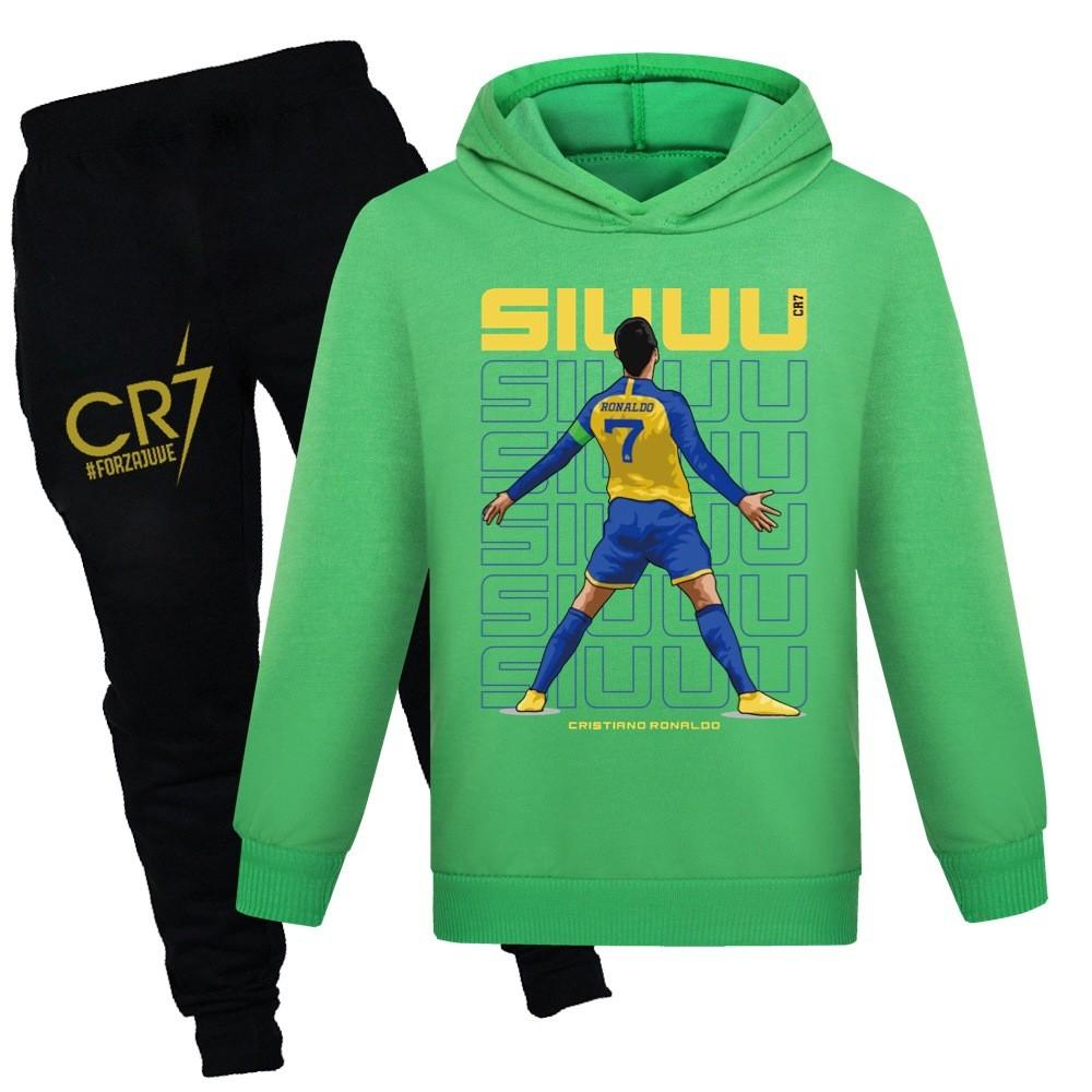 Cr7 Print Kinder Trui en Broek Set Met Zachte Katoenen Stof Voor Middelbare Scholieren