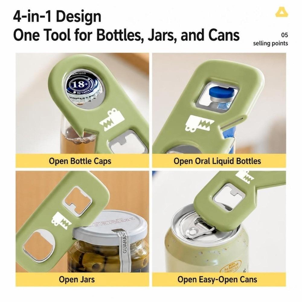 4 In 1 Beer Bottle Opener Multi-Purpose Can Opener Durable Magnetic Bottle Opener  for Long Nails