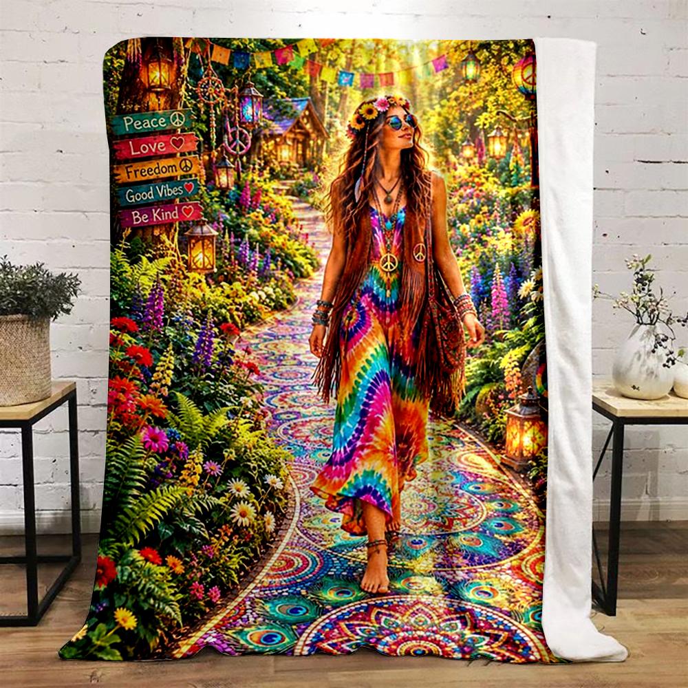 Hippie Tie-Dye Peaceful Garden Design Flannel Blanket for Bedroom Living Room Sofa and Nap