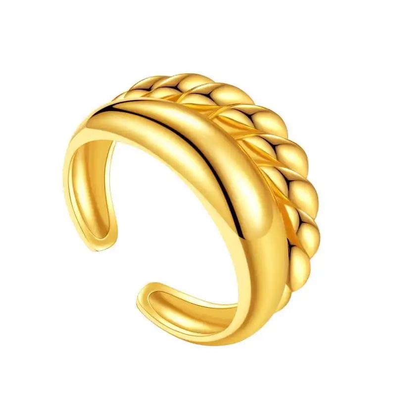 Multiple Styles 14K Gold Color Open Ring Cuffs for Women Arrow Heart Leaf Bamboo Layers Wrapped Resizable Ring Jewelry Gift