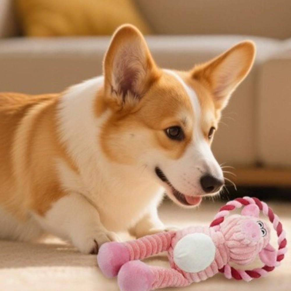 Grinding Pet Bite Resistant Dog Chew Knot Animals Shaped Cartoon Cotton Rope Pull Ring Sounding Interactive Pet Supplies