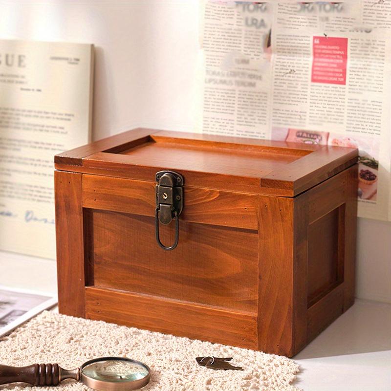 1 cutie de depozitare vintage din lemn de mare capacitate, cu lacăt și cheie, dulap multifuncțional pentru suveniruri și comori, artă, hobby-uri, meșteșuguri, accesorii.