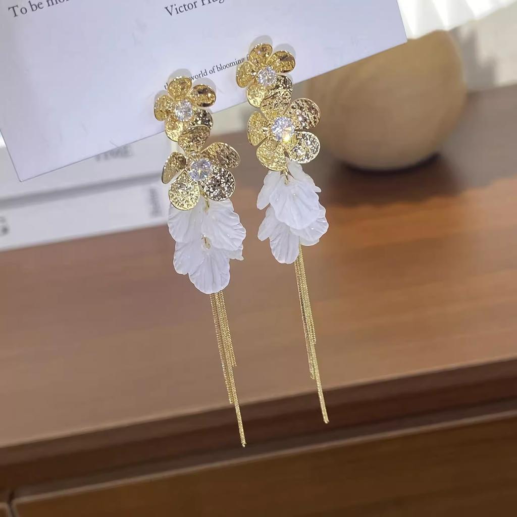 French Style Tassel Flower Earrings For Women Elegant Exaggerated Ribbon Drop Dangle Earrings Fashion Party Ear Jewelry Gifts